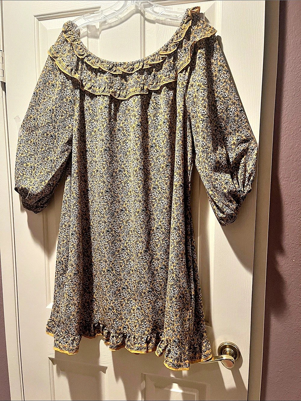 Max Studio Floral Ruffle Mini Dress in Yellow & Black Size XL